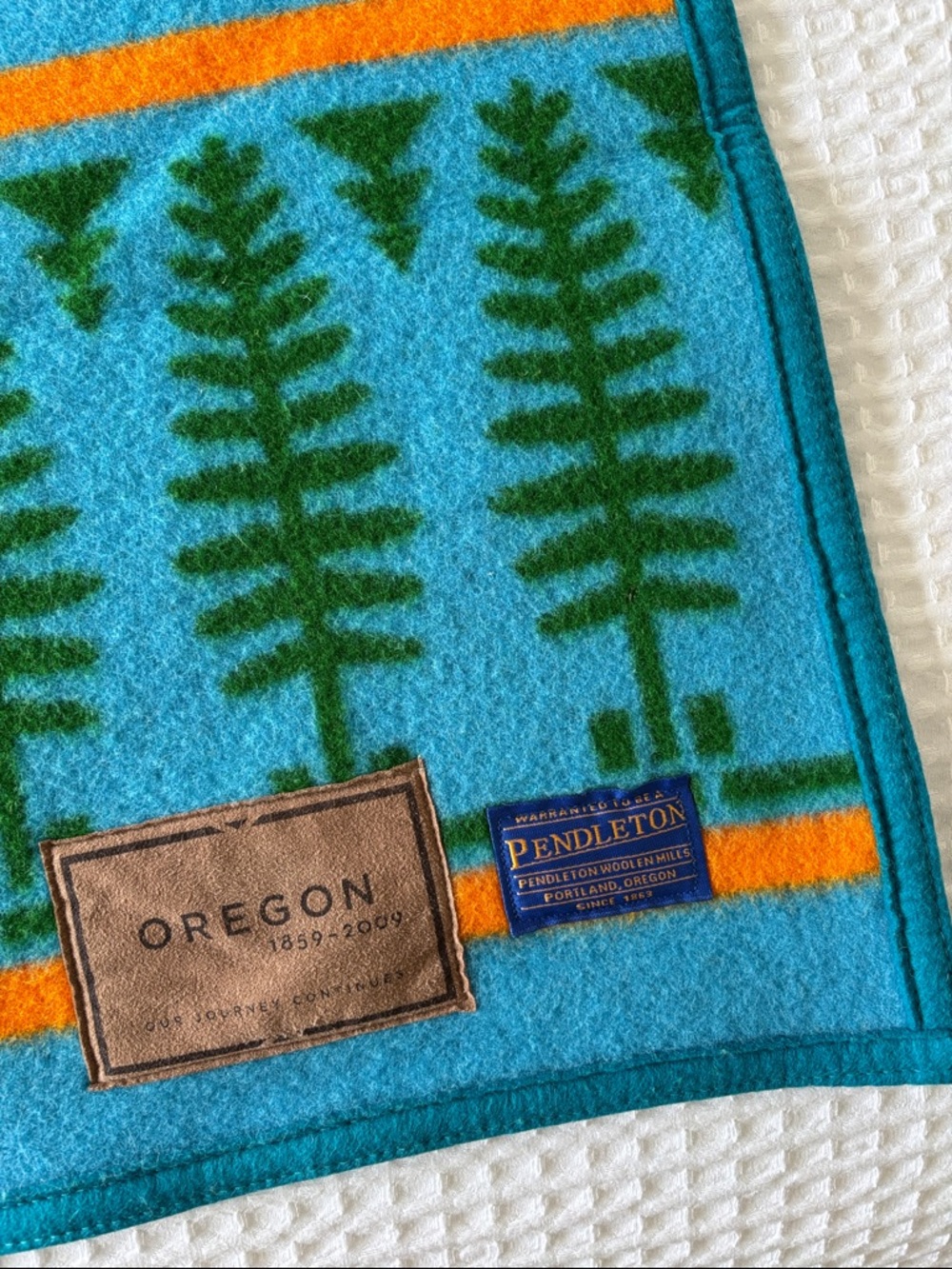 Rare Pendleton Oregon Wool Blanket Blue Outdoors Floral Birds Tree Baby Lap